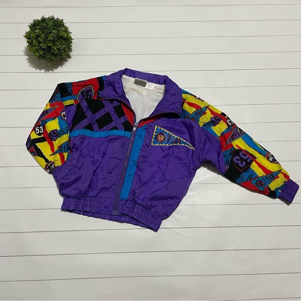 Vintage 80s London Fog Purple Yellow‎ Windbreaker Jacket Coat Children’s Large